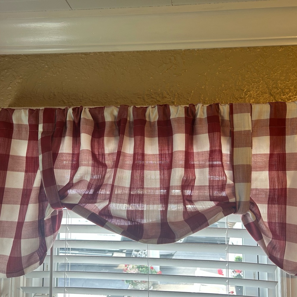 Plaid Red and White Window Valance